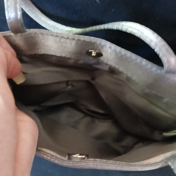 Eves Rocher Women's Small Metallic Grey Fabric Tote  Purse - Picture 4 of 4